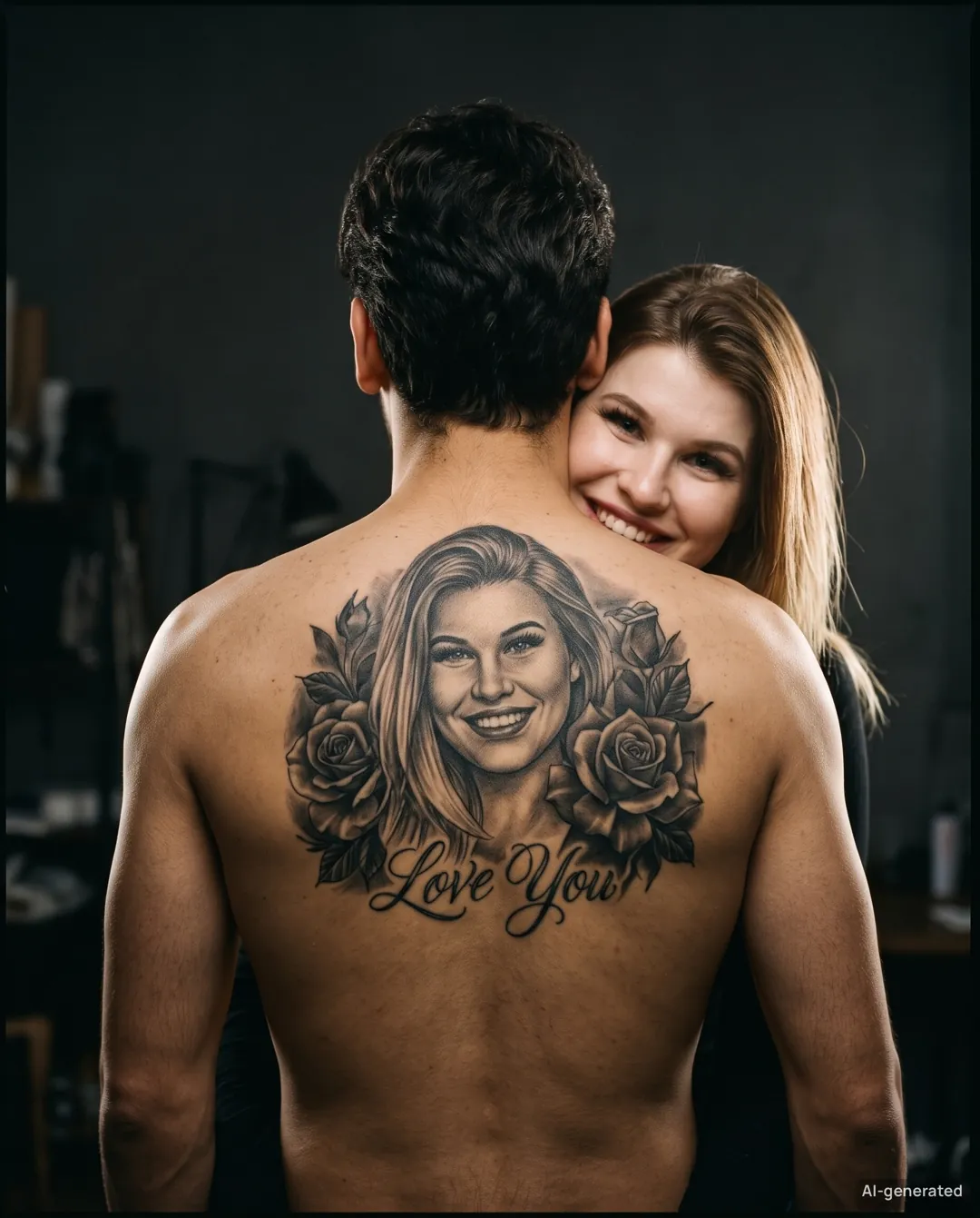 AI couple back tattoo photo — Dark Studio — example 1