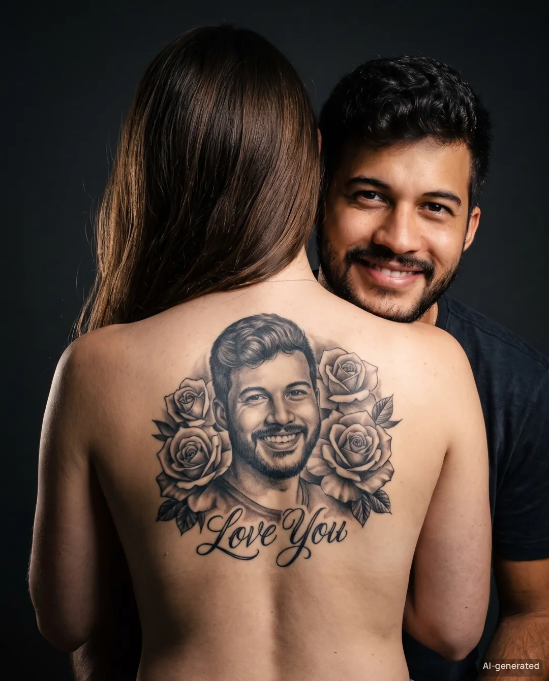 AI couple back tattoo photo — Dark Studio — example 2