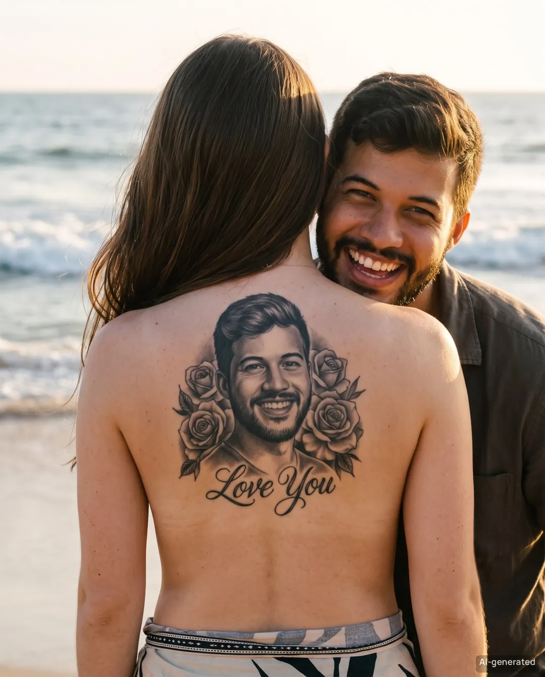 AI couple back tattoo photo — Golden Beach — example 2