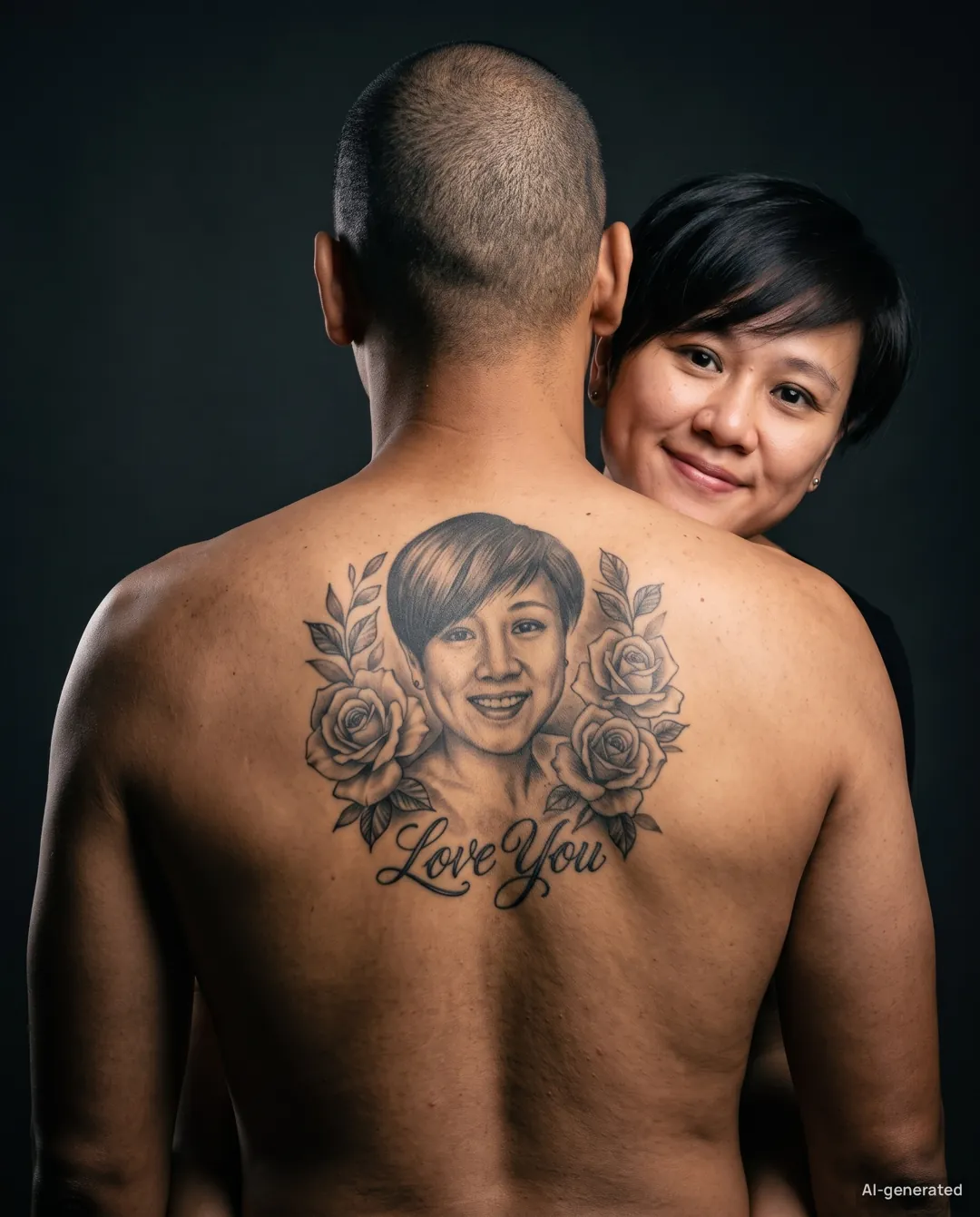 AI couple back tattoo photo — Dark Studio — example 3
